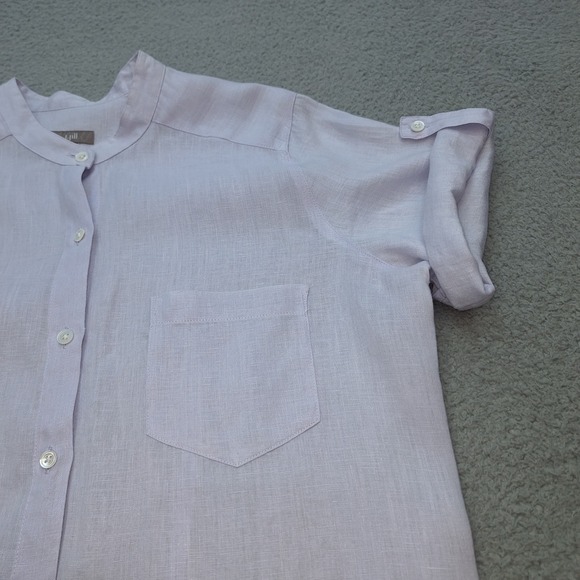 J‎ Jill Shirt Womens Medium Lavender Linen Band Collar Short Sleeve Button Up - Picture 10 of 10